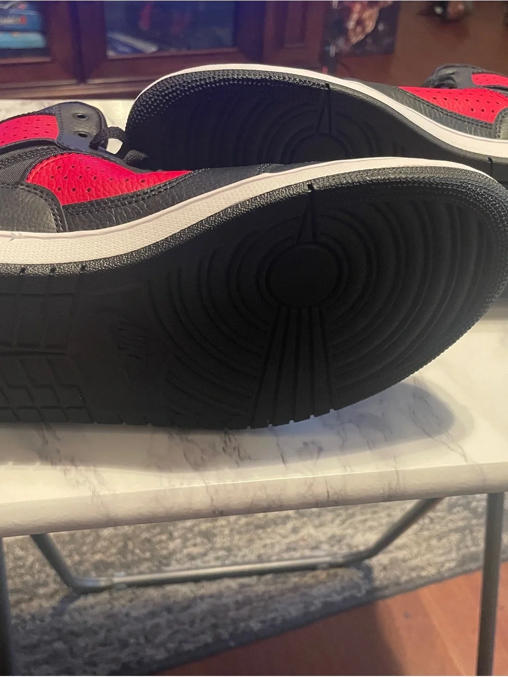 Jordan High-Top Sneakers in Black, Red & White